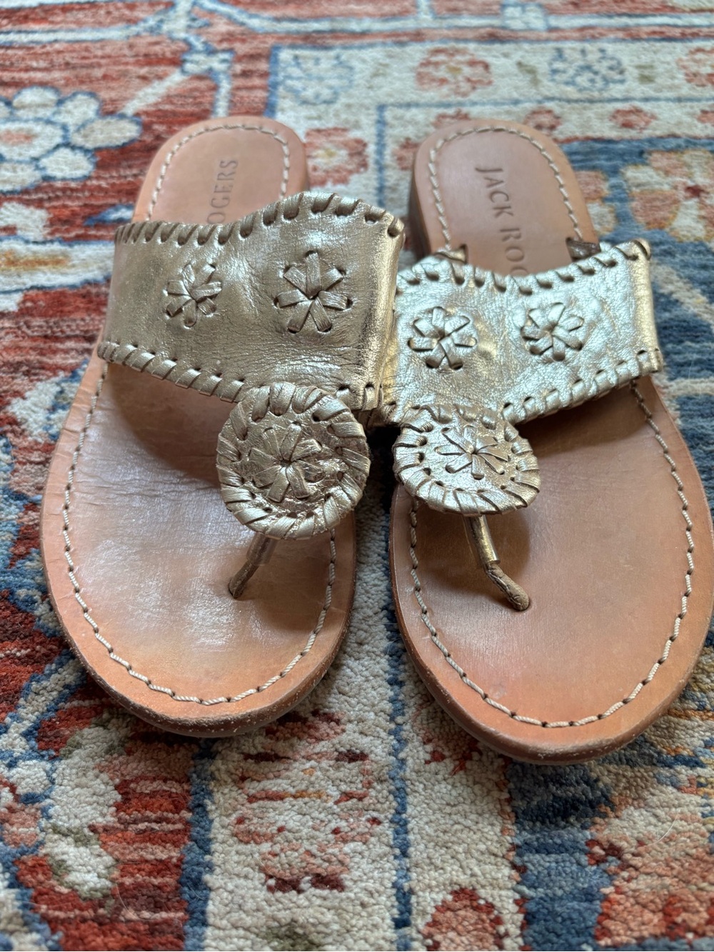 Jack Rogers Kids Jacks Flip Flops Platinum Gold Leather Sandals size 1